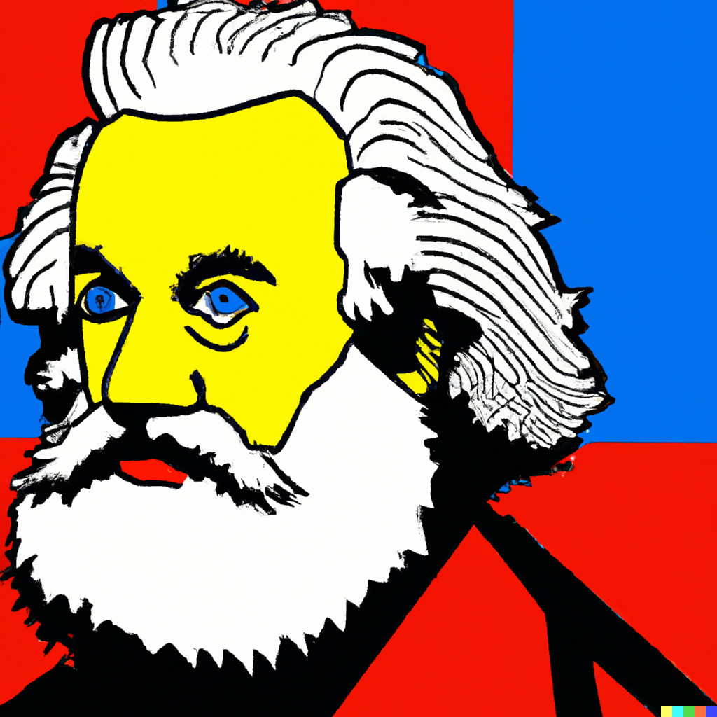 A portrait of Karl Marx as if painted by Roy Lichtenstein