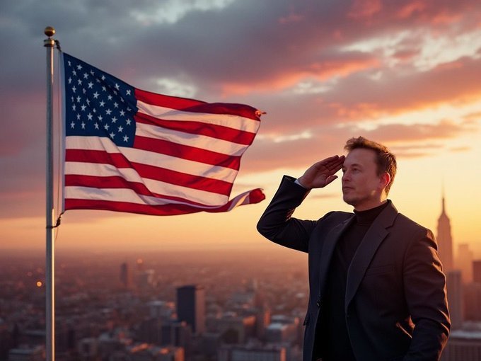 Elon Musk saluting the Stars and Stripes.