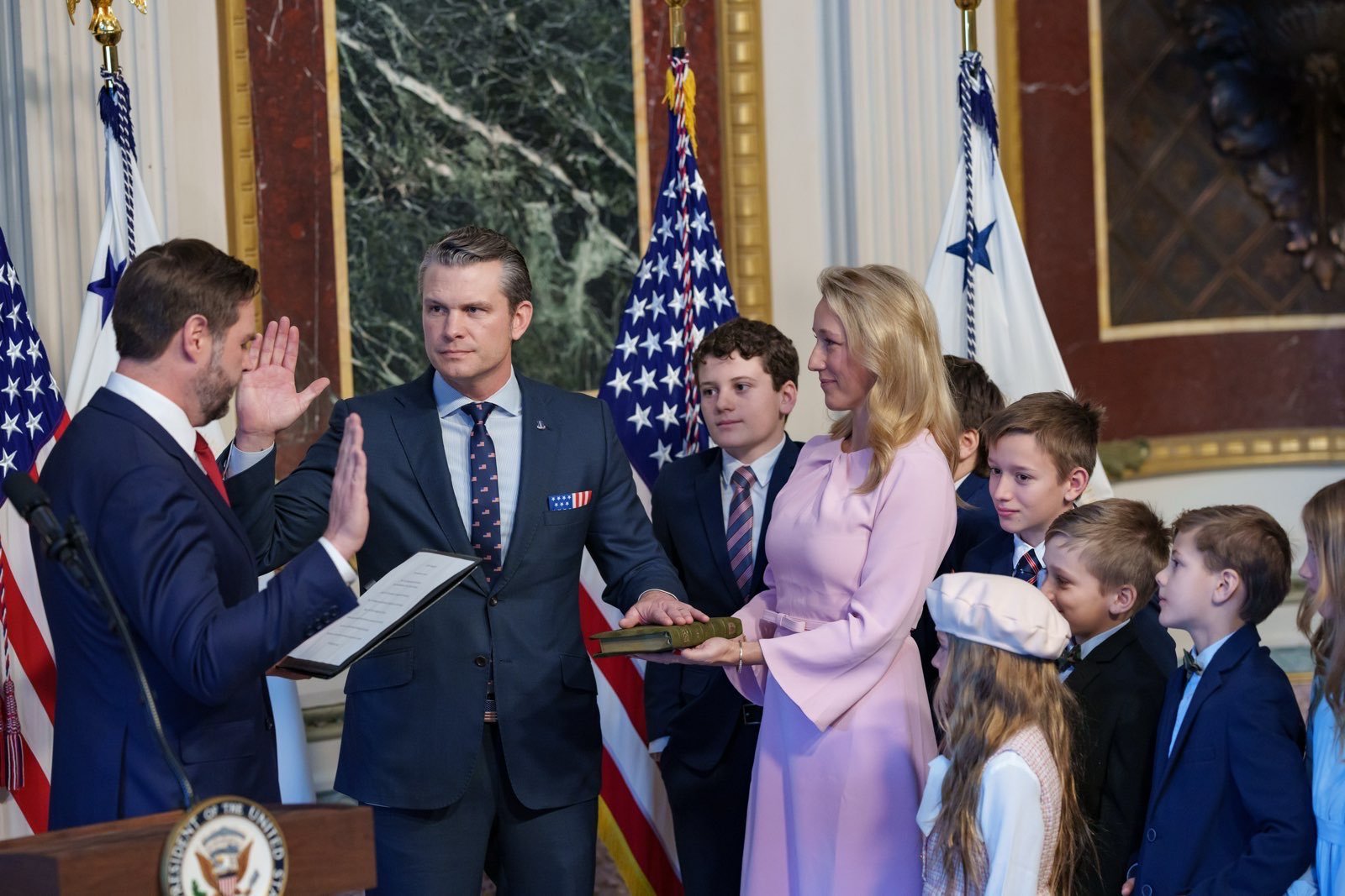 Hegseth being sworn in by Vice President JD Vance