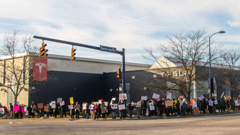 Elon Musk Protest at Easton Tesla Dealership, Columbus, Ohio on 22 February 2025