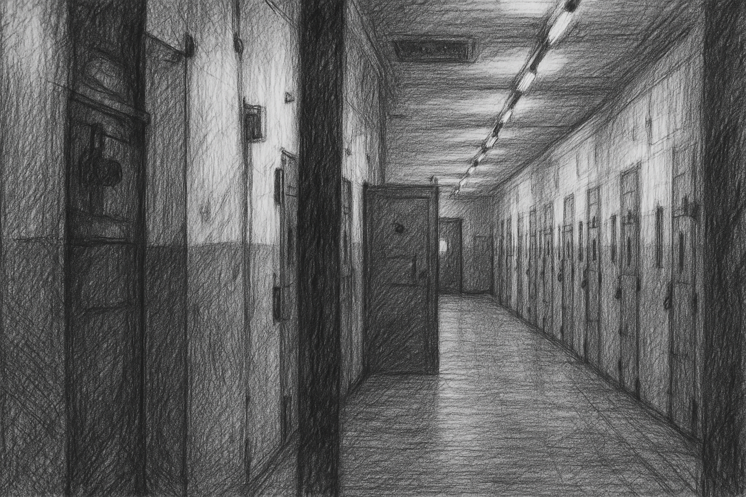 Pencil drawing inside prison