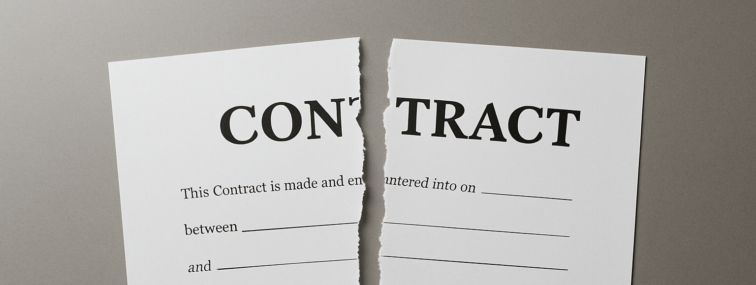 An image of a contract torn in half