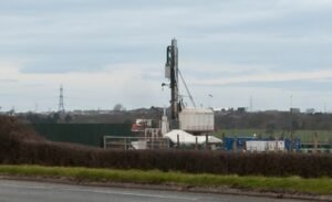 Photograph of the Cuadrilla drilling rig at Preston New Road, 23 March 2018, during the drilling of horizontal well Preston New Road-1Z