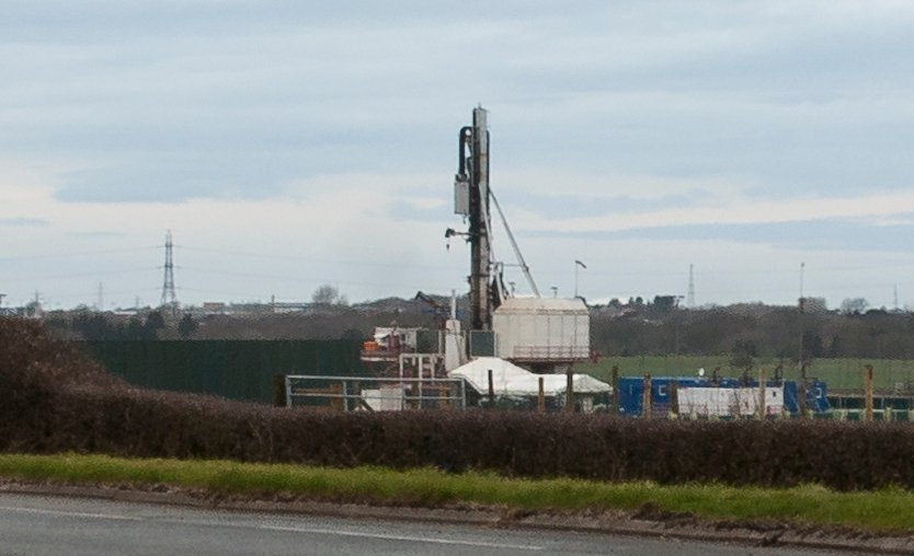 Photograph of the Cuadrilla drilling rig at Preston New Road, 23 March 2018, during the drilling of horizontal well Preston New Road-1Z